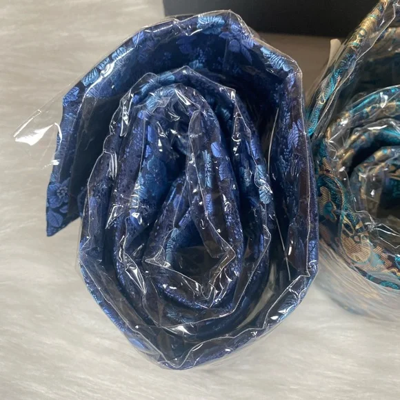 HISDERN Mens 3 Pcs Neckties Tie and Pocket Square Set Blue Yellow - Picture 10 of 11